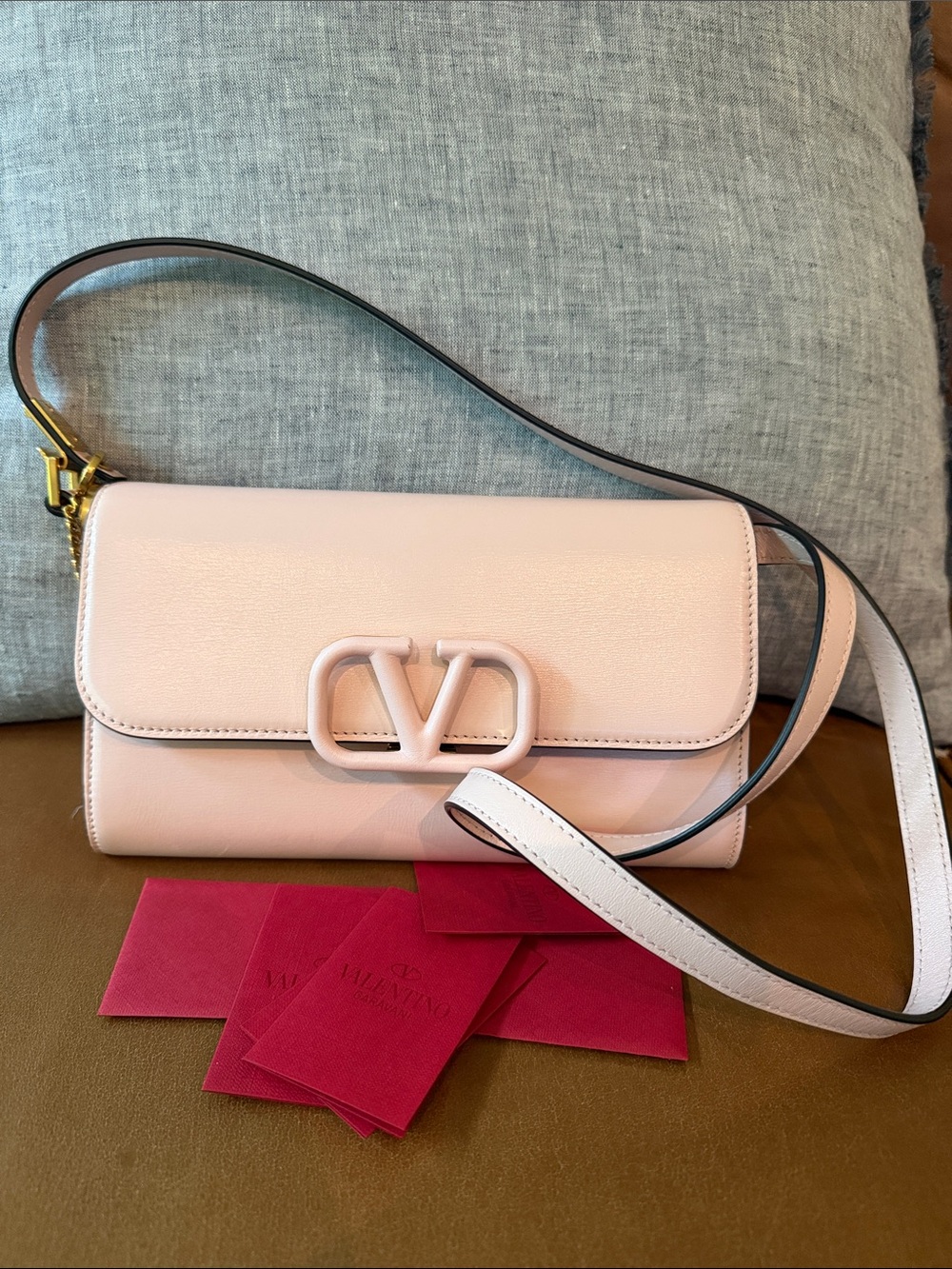 NEW Valentino V Logo Signature Blush Pink Shoulder Crossbody & Clutch Bag